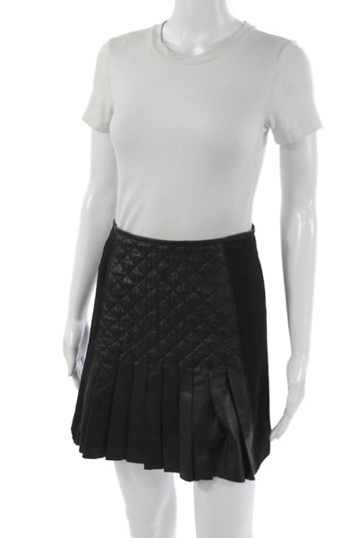 Catherine Malandrino Women Pleated Lamb Leather Skirt Black Size 2