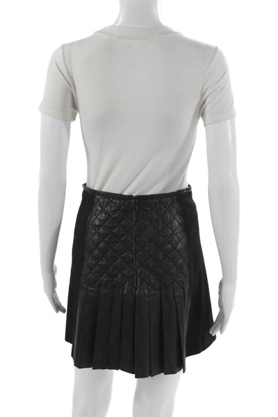 Catherine Malandrino Women Pleated Lamb Leather Skirt Black Size 2
