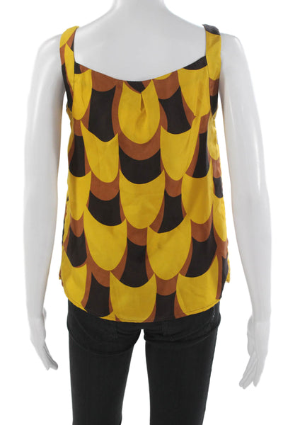 J Crew Women Basic Yellow Geometric Silk Sleeveless Round Neck Tank Size 0