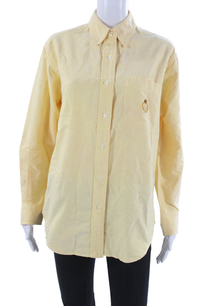 Lauren Ralph Lauren Women Button-Up Yellow Cotton Collared Long-Sleeve Size 6