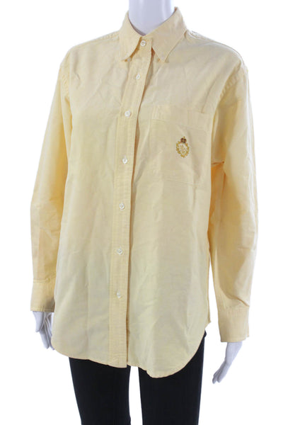 Lauren Ralph Lauren Women Button-Up Yellow Cotton Collared Long-Sleeve Size 6
