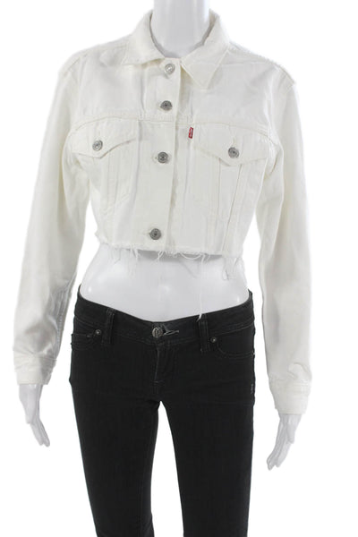 Levis Women Basic Jacket White Cotton Button Long Sleeve Size XS