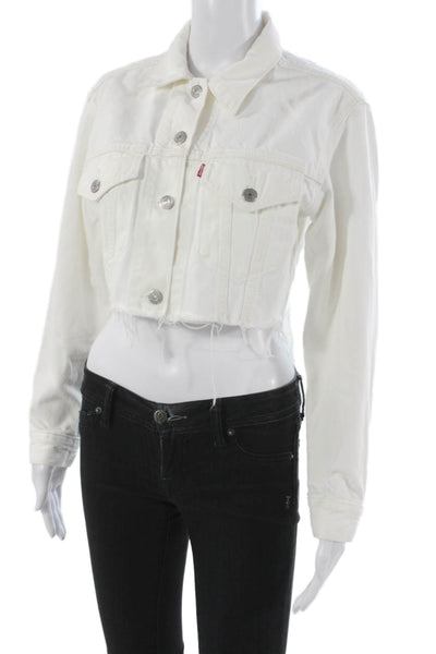Levis Women Basic Jacket White Cotton Button Long Sleeve Size XS