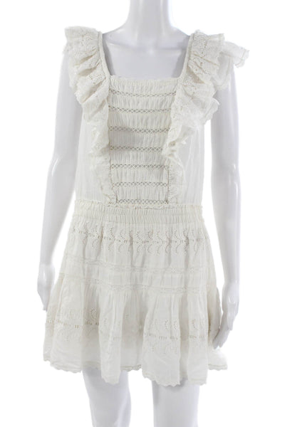 Love Shack Fancy Womens Mini Eyelet Sleeveless Square Neck Button Dress Size XS