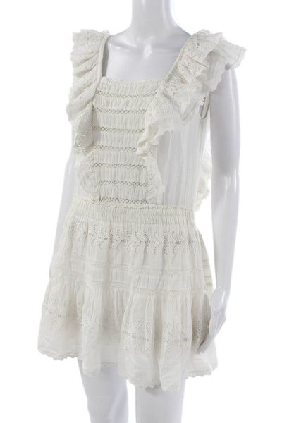 Love Shack Fancy Womens Mini Eyelet Sleeveless Square Neck Button Dress Size XS