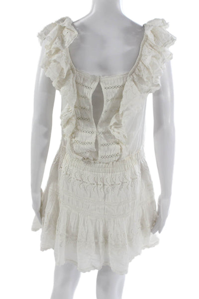 Love Shack Fancy Womens Mini Eyelet Sleeveless Square Neck Button Dress Size XS
