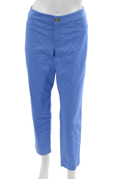 Lilly Pulitzer Women Ankle Pants Blue Geometric Cotton Button Inseam 28 Size 8