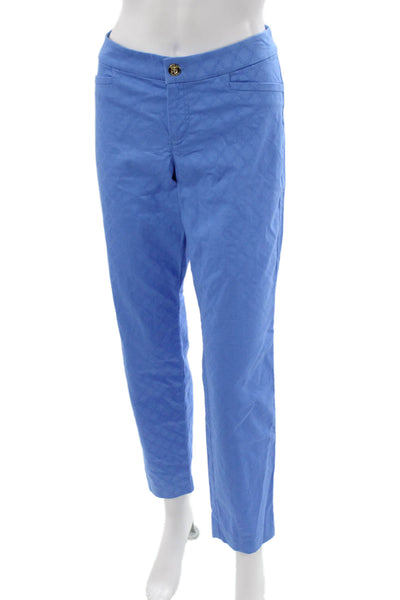 Lilly Pulitzer Women Ankle Pants Blue Geometric Cotton Button Inseam 28 Size 8