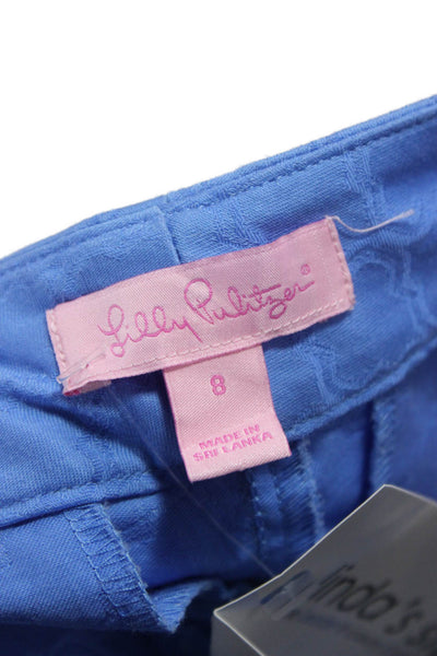 Lilly Pulitzer Women Ankle Pants Blue Geometric Cotton Button Inseam 28 Size 8