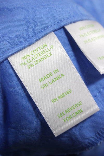 Lilly Pulitzer Women Ankle Pants Blue Geometric Cotton Button Inseam 28 Size 8