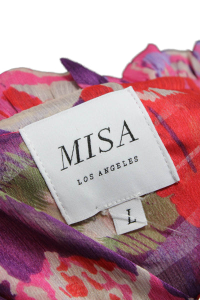 Misa Women Mini Floral Bohemian Dress Multicolor High Neck Long Sleeve Size L