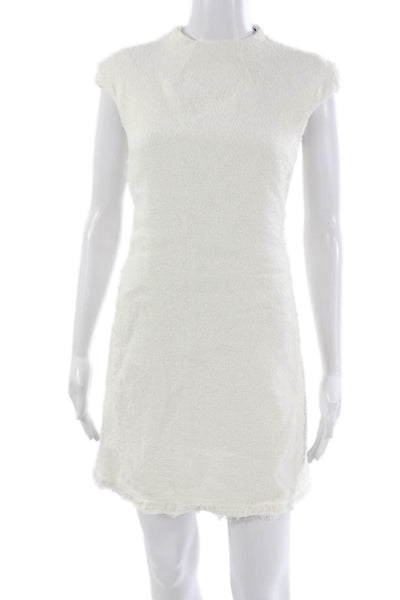 Theory Womens Shift Dress White Cotton Crew Neck Short Sleeve Zip Size 2