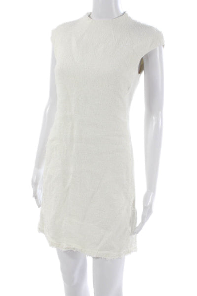 Theory Womens Shift Dress White Cotton Crew Neck Short Sleeve Zip Size 2