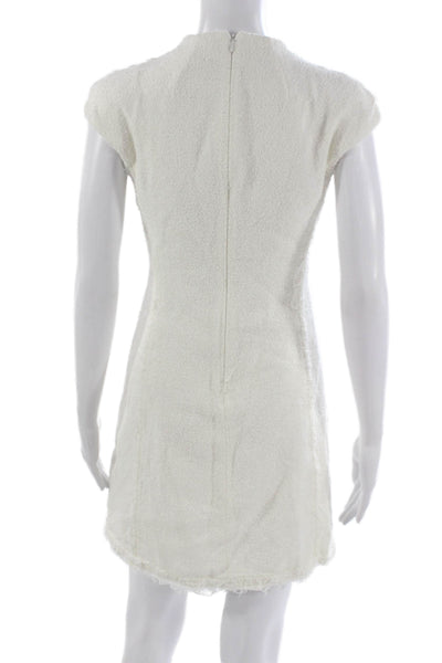 Theory Womens Shift Dress White Cotton Crew Neck Short Sleeve Zip Size 2