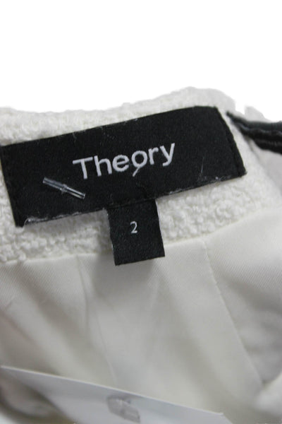 Theory Womens Shift Dress White Cotton Crew Neck Short Sleeve Zip Size 2
