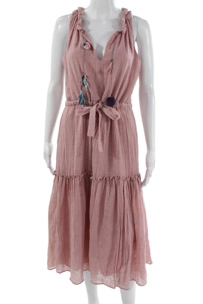 Misa Womens Pink Bohemian V-Neck Sleeveless Sundress Tie Midi Size XS