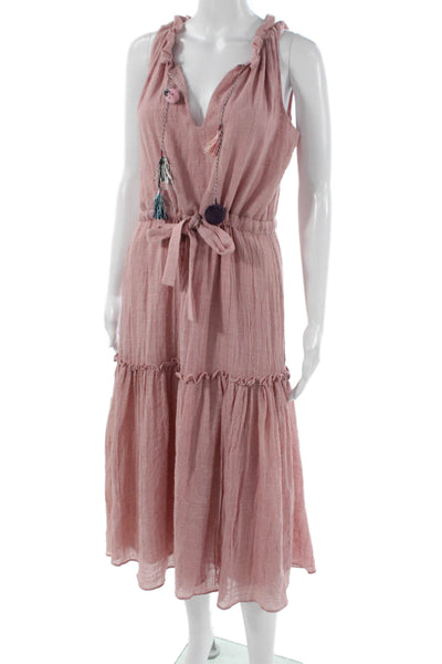 Misa Womens Pink Bohemian V-Neck Sleeveless Sundress Tie Midi Size XS