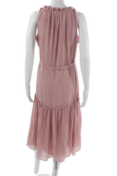Misa Womens Pink Bohemian V-Neck Sleeveless Sundress Tie Midi Size XS