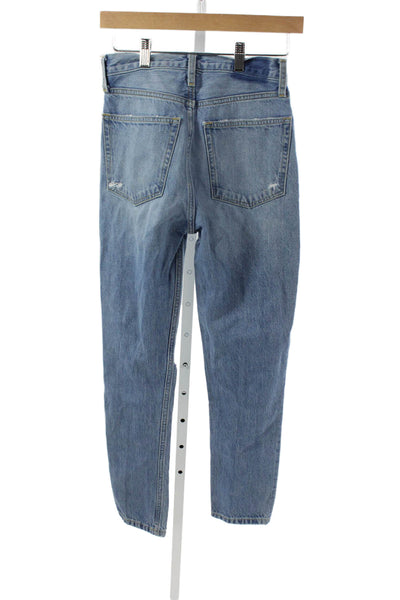 Etica Womens Skinny Jeans Blue Mid Rise Button 100% Cotton Inseam 27 Size 25