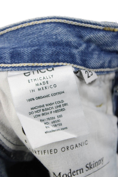 Etica Womens Skinny Jeans Blue Mid Rise Button 100% Cotton Inseam 27 Size 25