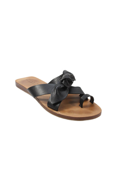 Melani Womens Cross Strap Knotted Leather Slide Sandals Black Size 7.5