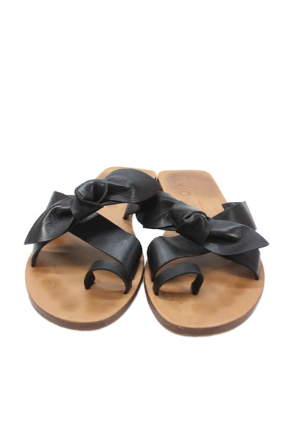 Melani Womens Cross Strap Knotted Leather Slide Sandals Black Size 7.5