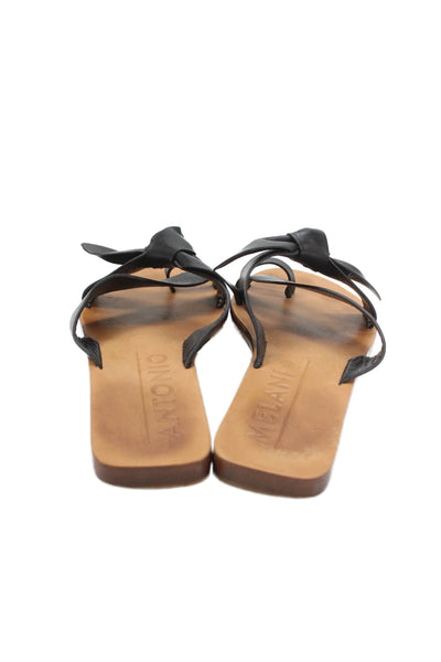 Melani Womens Cross Strap Knotted Leather Slide Sandals Black Size 7.5