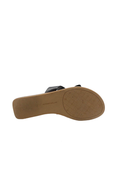Melani Womens Cross Strap Knotted Leather Slide Sandals Black Size 7.5