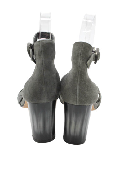 Vaneli Womens Block Heel Ruffled Ankle Strap Sandals Gray Suede Size 7M