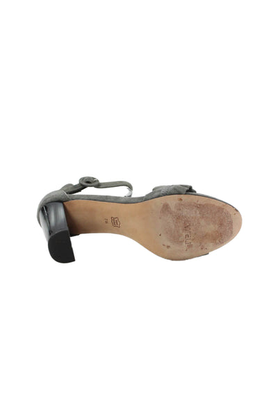 Vaneli Womens Block Heel Ruffled Ankle Strap Sandals Gray Suede Size 7M