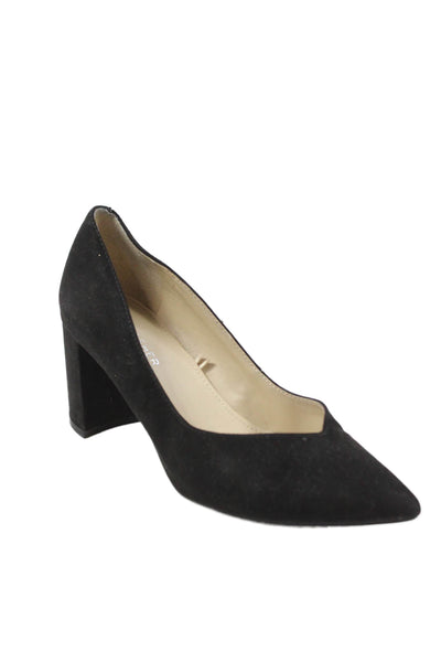Marc Fisher Womens Slip On Block Heel Pointed Toe Pumps Black Suede Size 6.5