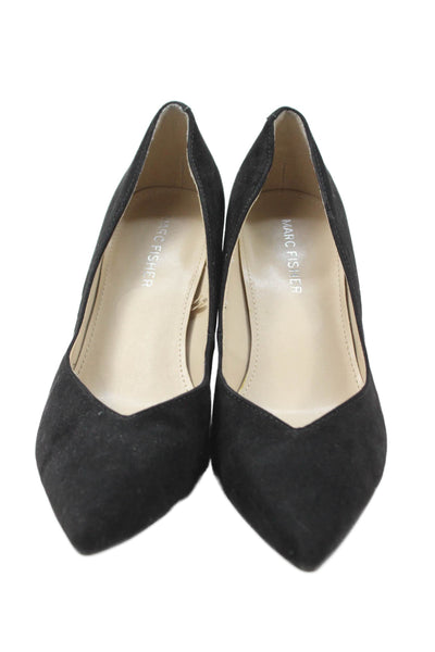 Marc Fisher Womens Slip On Block Heel Pointed Toe Pumps Black Suede Size 6.5