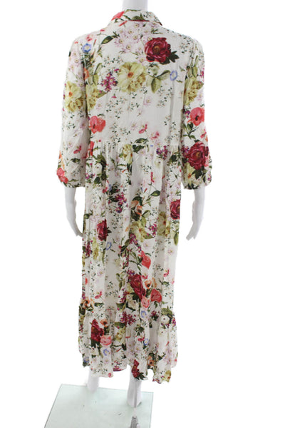 Zara Women Floral Collared Maxi Dress Multicolor Long Sleeve Button Size M
