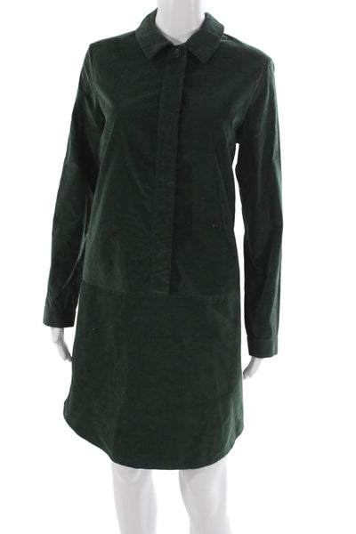 COS Womens Shirt Dress Green Collared Long Sleeve Cotton Knee Length Size 6