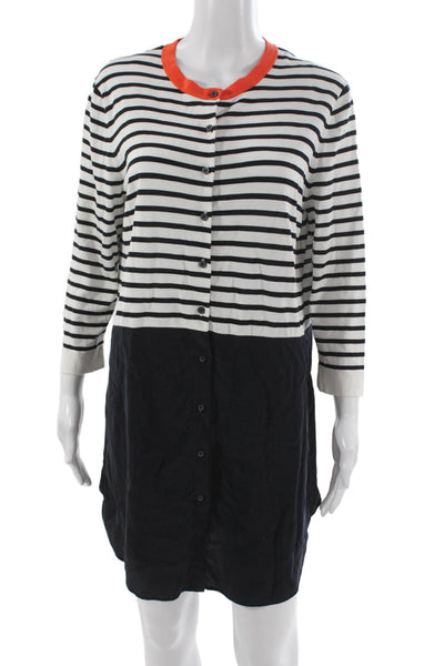 COS Women Shirt Dress Black Striped Cotton 3/4 Sleeve Button Size M