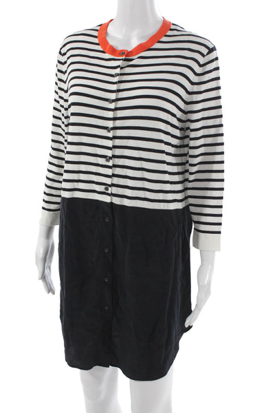 COS Women Shirt Dress Black Striped Cotton 3/4 Sleeve Button Size M