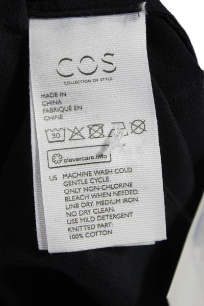 COS Women Shirt Dress Black Striped Cotton 3/4 Sleeve Button Size M