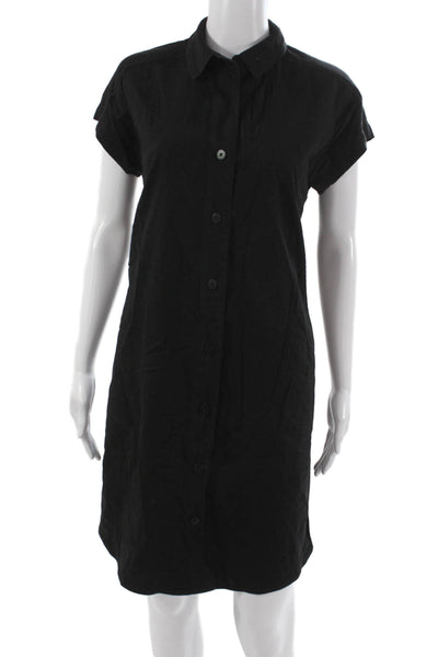 Eileen Fisher Women Shirt Dress Black Cotton Short Sleeve Button Size PS