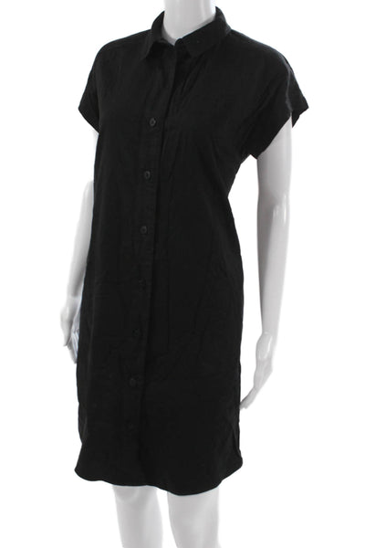Eileen Fisher Women Shirt Dress Black Cotton Short Sleeve Button Size PS