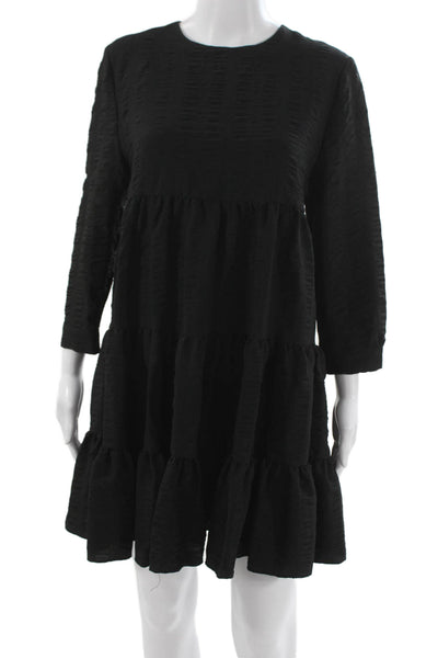 Zara Womens Trapeze Swing Dress Black Long Sleeve Knee Length Size M