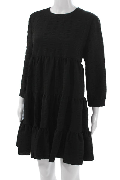 Zara Womens Trapeze Swing Dress Black Long Sleeve Knee Length Size M