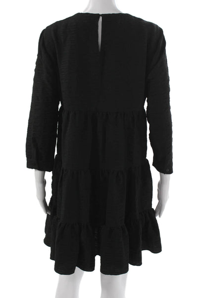 Zara Womens Trapeze Swing Dress Black Long Sleeve Knee Length Size M