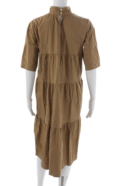 Everlane Women Trapeze Swing Dress Brown Mock Neck Short Sleeve Size S