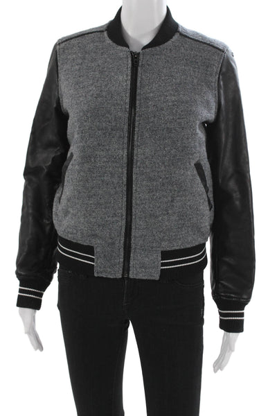 Blank NYC Womens Gray Wool Bomber Jacket Zip Closure Size S