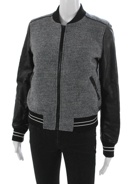 Blank NYC Womens Gray Wool Bomber Jacket Zip Closure Size S
