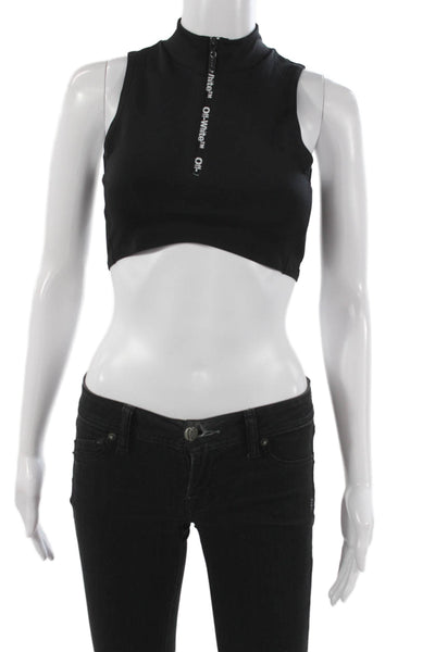 Off White Women Black Cropped Sleeveless Tank Mock Neck Zip Polyester Size S