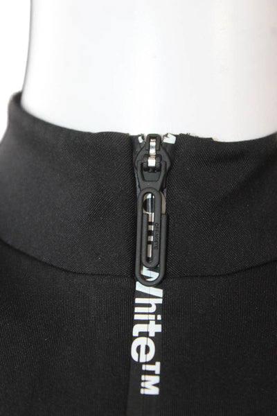 Off White Women Black Cropped Sleeveless Tank Mock Neck Zip Polyester Size S