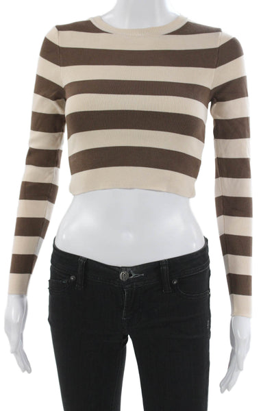 Zara Women Brown Striped Viscose Pullover Long Sleeve Size S