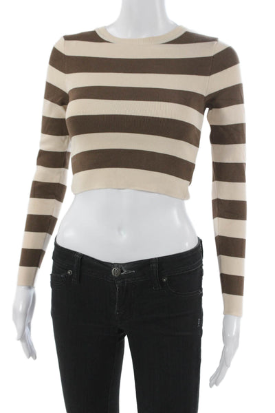 Zara Women Brown Striped Viscose Pullover Long Sleeve Size S