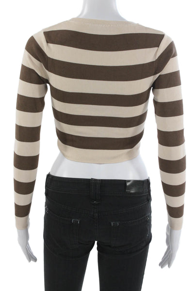 Zara Women Brown Striped Viscose Pullover Long Sleeve Size S